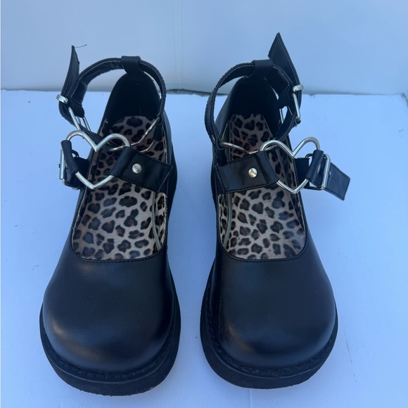 Demonia Shoes - Demonia Black Mary Jane Shoes with Heart Buckle